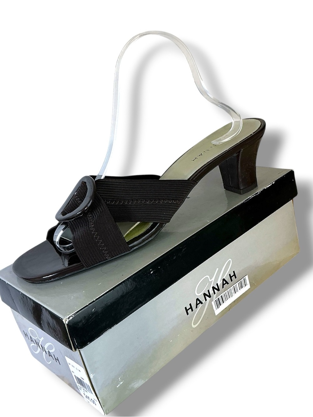 Hannah slide sandals low block heel elastic crossover straps Brown Women 10 M